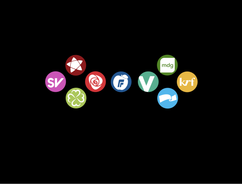 Logoene til de politiske partiene på svart bakgrunn
